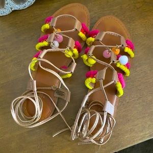 Express Strappy Lace-up Sandals with pompom